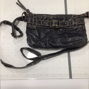 Black Faux-Leather Crossbody with Buckle Accent